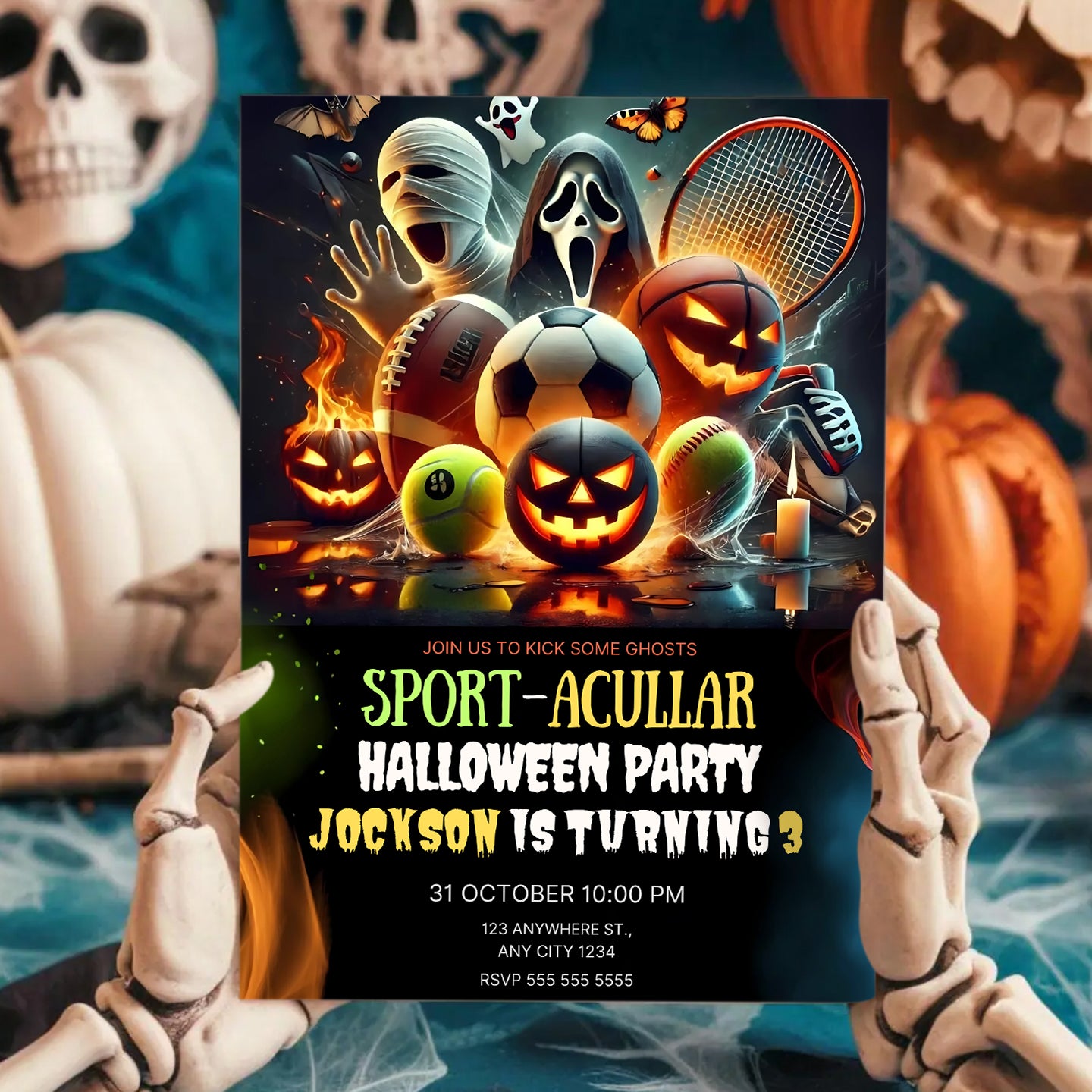 Sports Halloween Birthday Invitation - CreativeRino