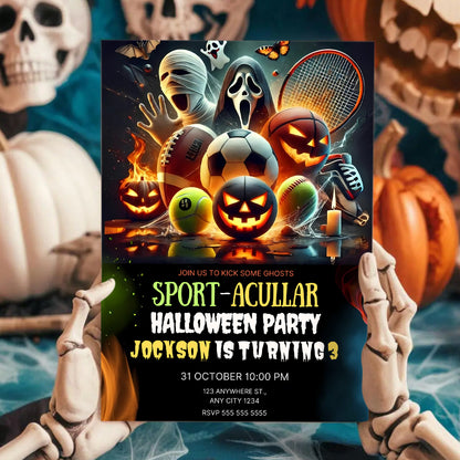 Sports Halloween Birthday Invitation - CreativeRino