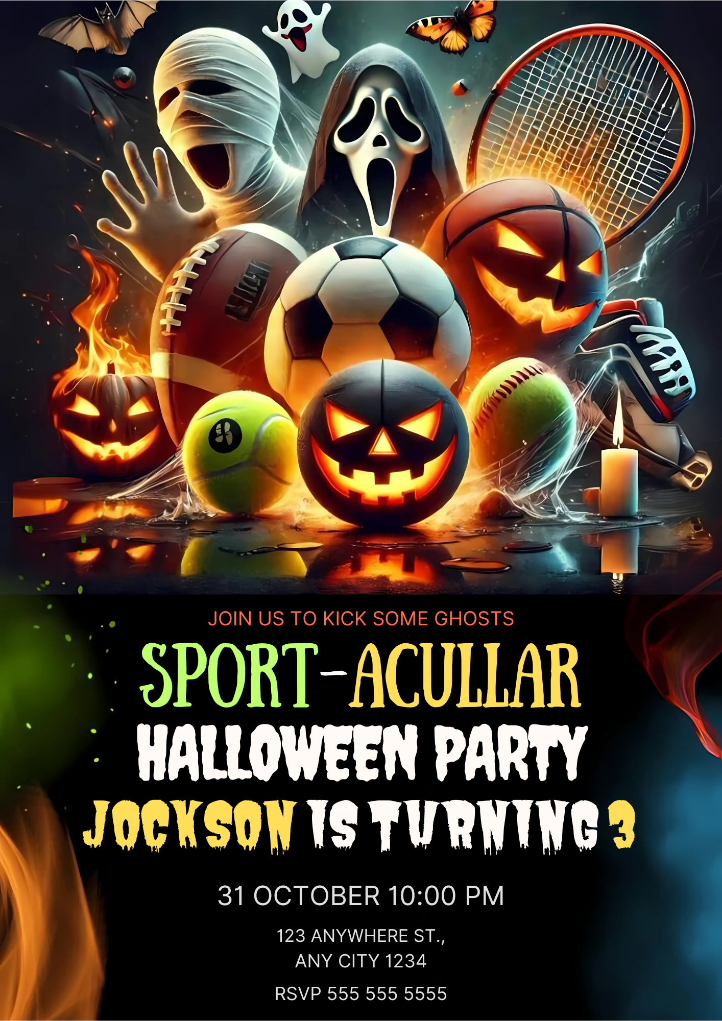 Sports Halloween Birthday Invitation - CreativeRino