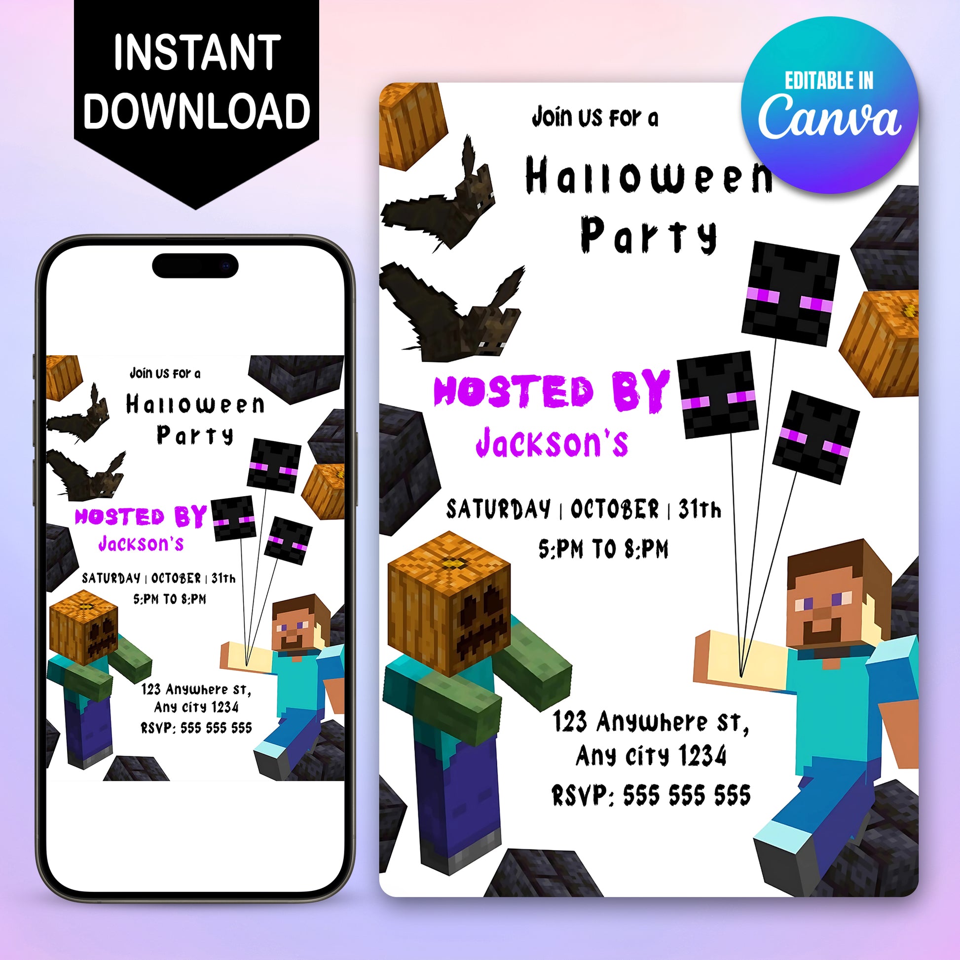 Minecrafter Halloween Party Invitation - CreativeRino