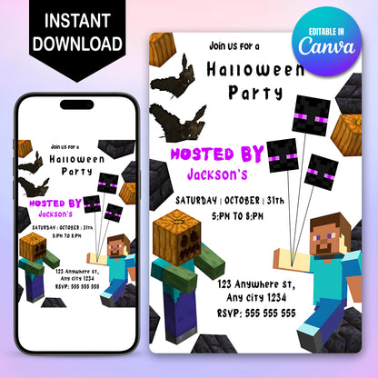 Minecrafter Halloween Party Invitation - CreativeRino