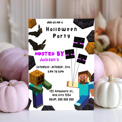 Minecrafter Halloween Party Invitation - CreativeRino