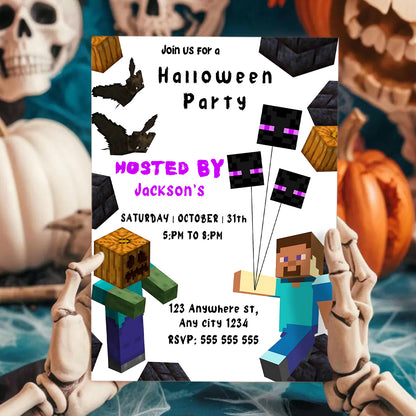 Minecrafter Halloween Party Invitation - CreativeRino