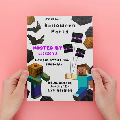 Minecrafter Halloween Party Invitation - CreativeRino