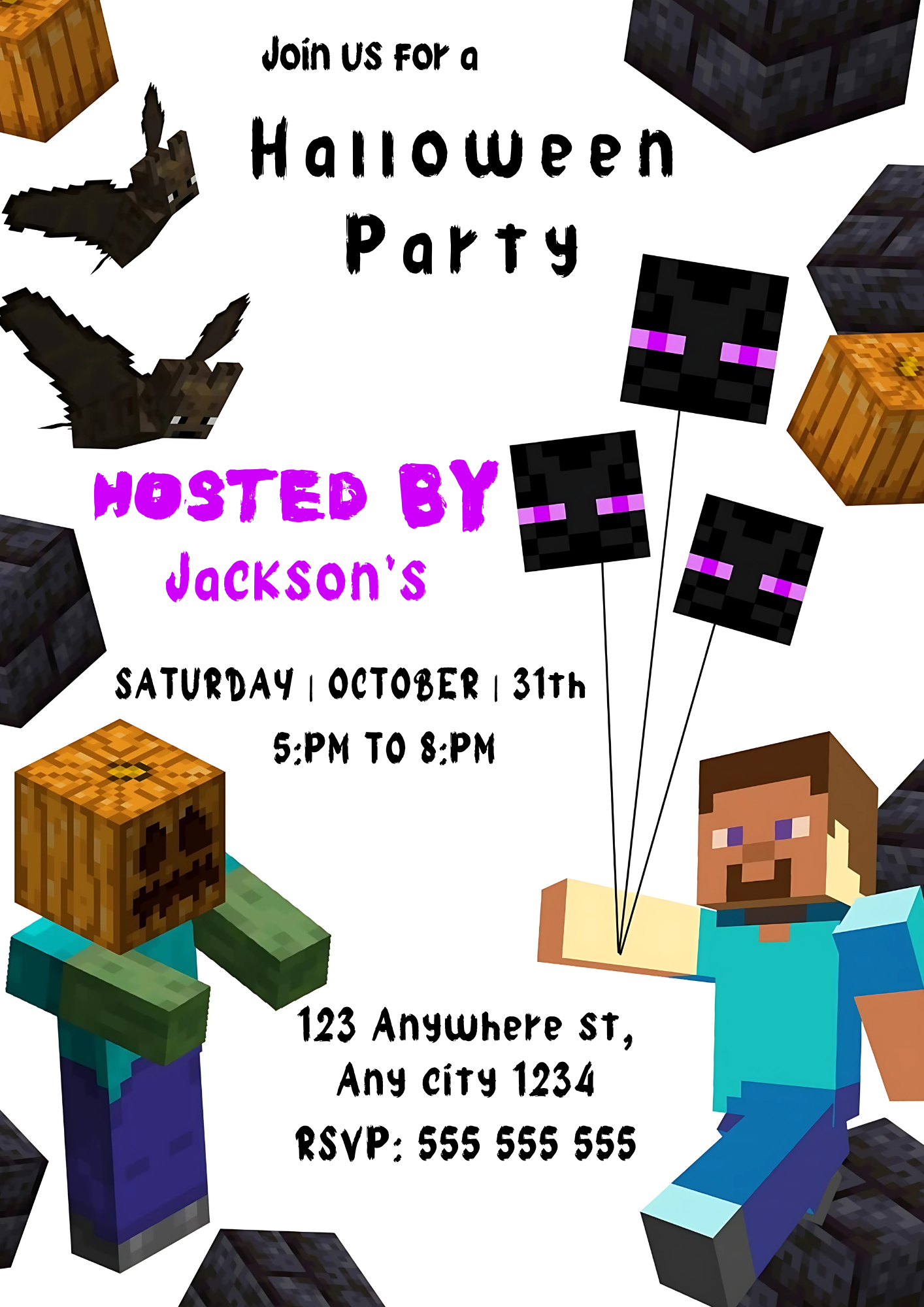 Minecrafter Halloween Party Invitation - CreativeRino