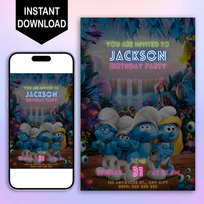 The Smurfs Birthday Invitation Template - CreativeRino