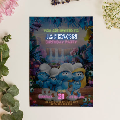 The Smurfs Birthday Invitation Template - CreativeRino