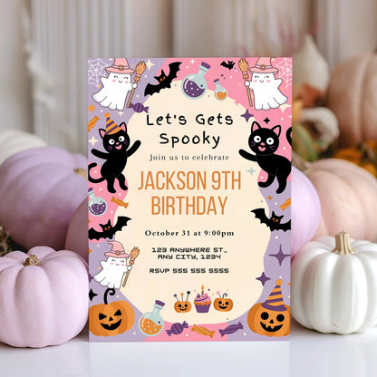Cat Halloween Birthday Invitation - CreativeRino