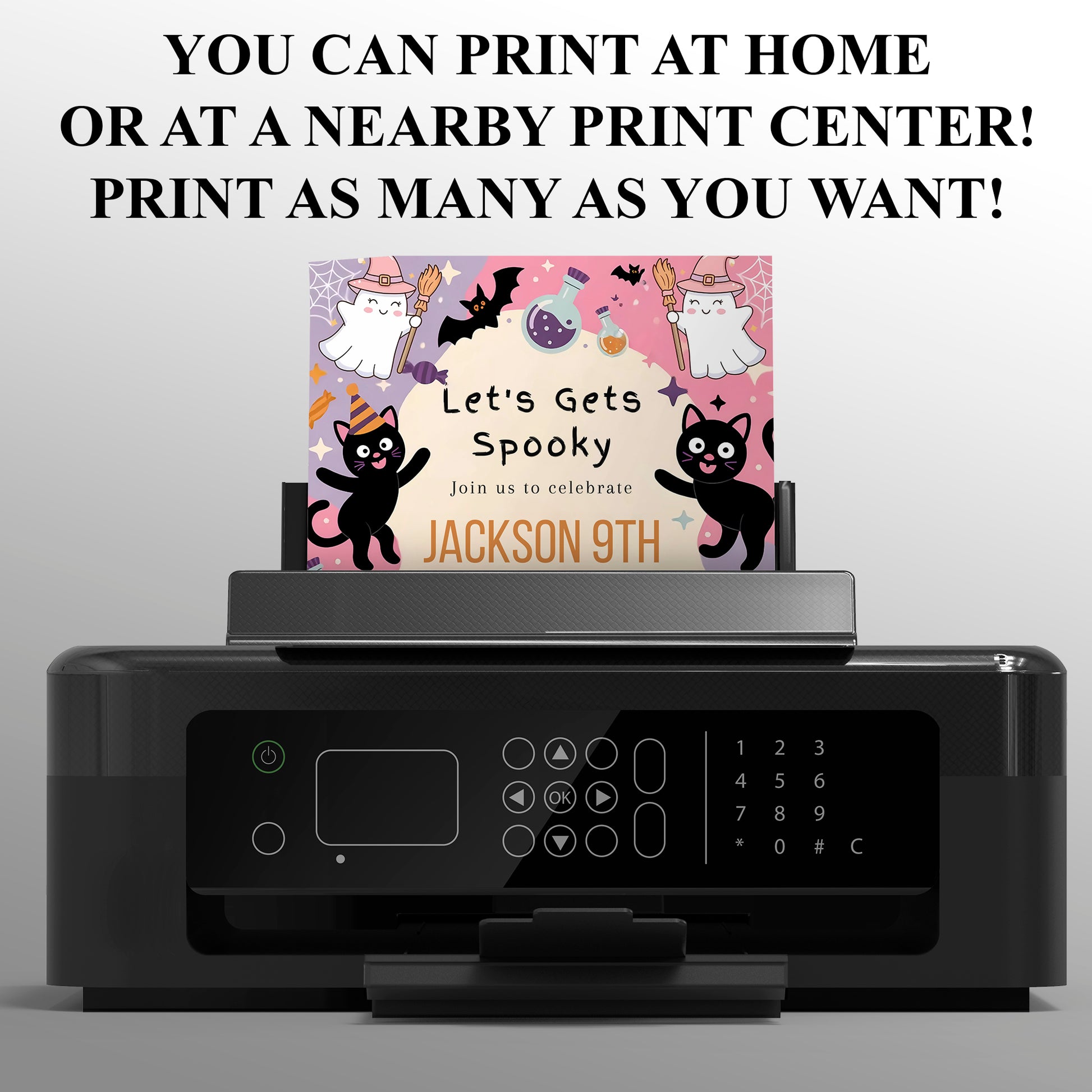 Cat Halloween Birthday Invitation - CreativeRino