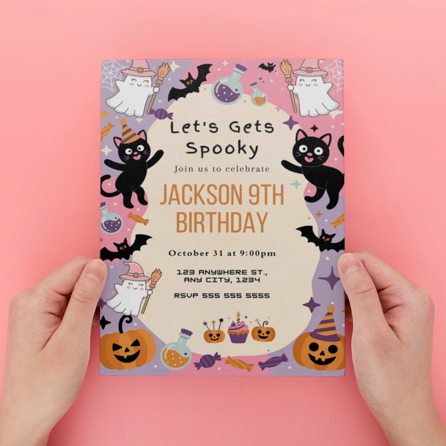 Cat Halloween Birthday Invitation - CreativeRino