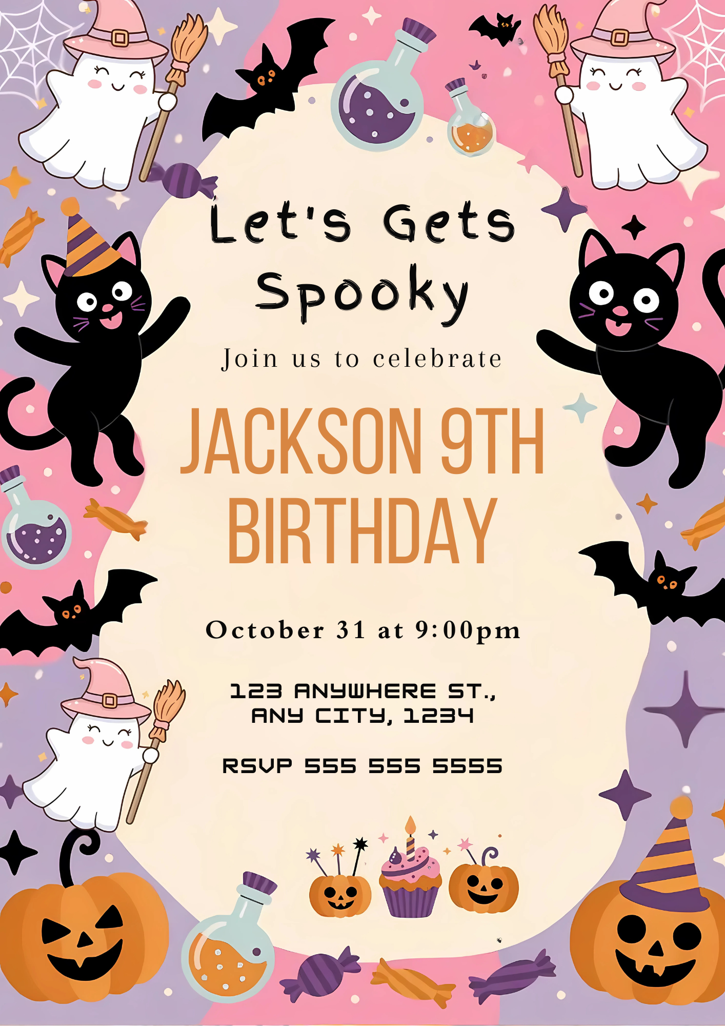 Cat Halloween Birthday Invitation - CreativeRino