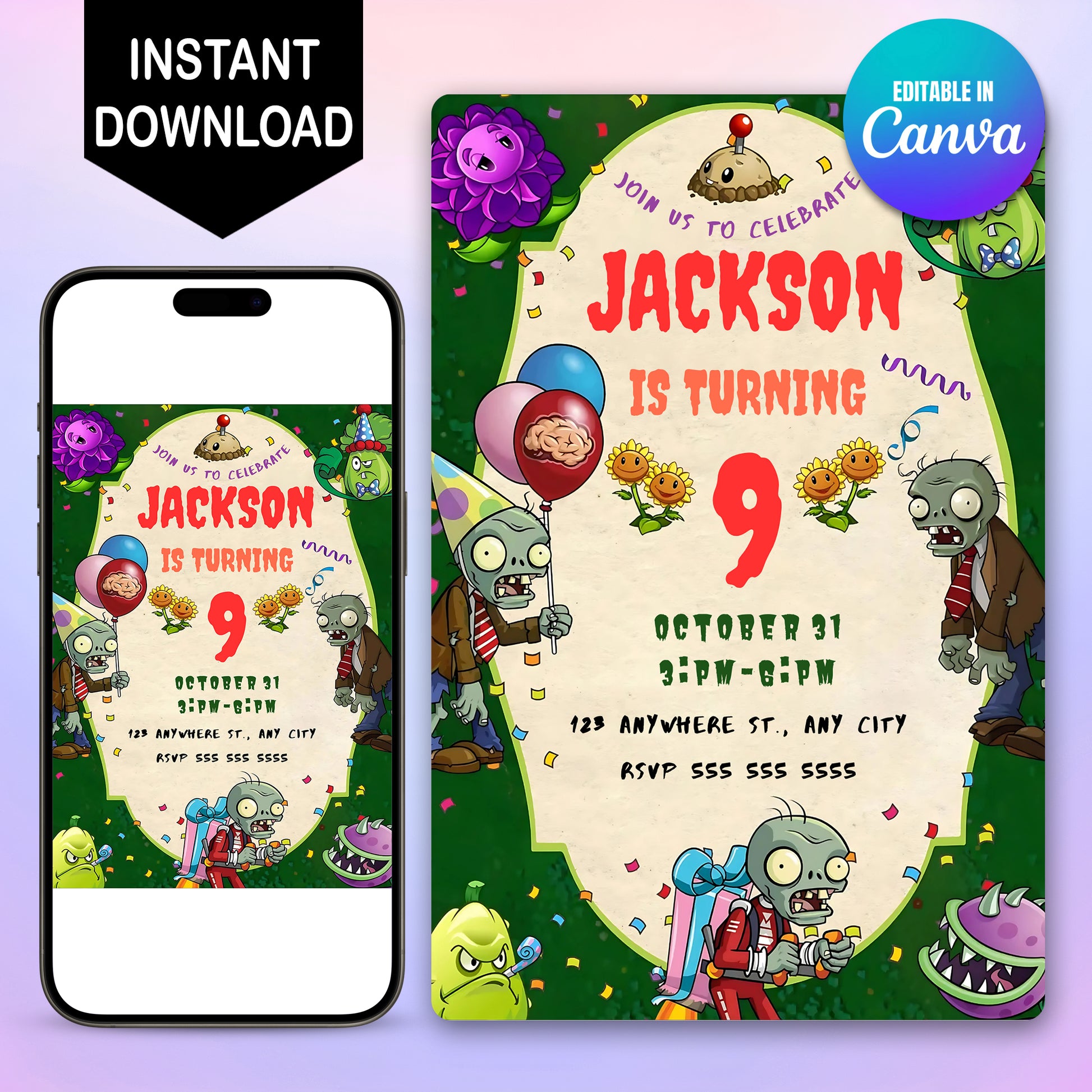 Plants vs Zombies Birthday Invitation Template - CreativeRino