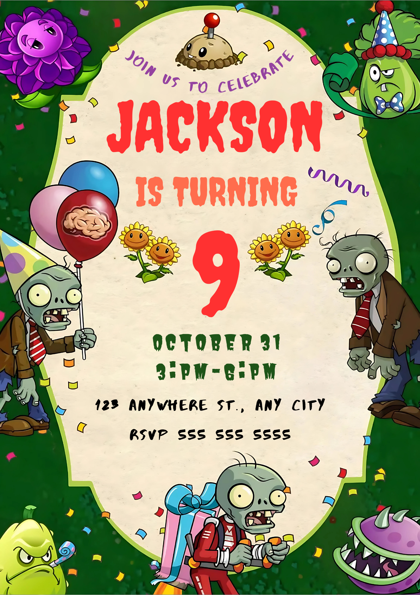 Plants vs Zombies Birthday Invitation Template - CreativeRino