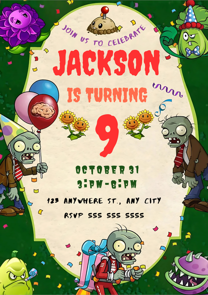 Plants vs Zombies Birthday Invitation Template - CreativeRino
