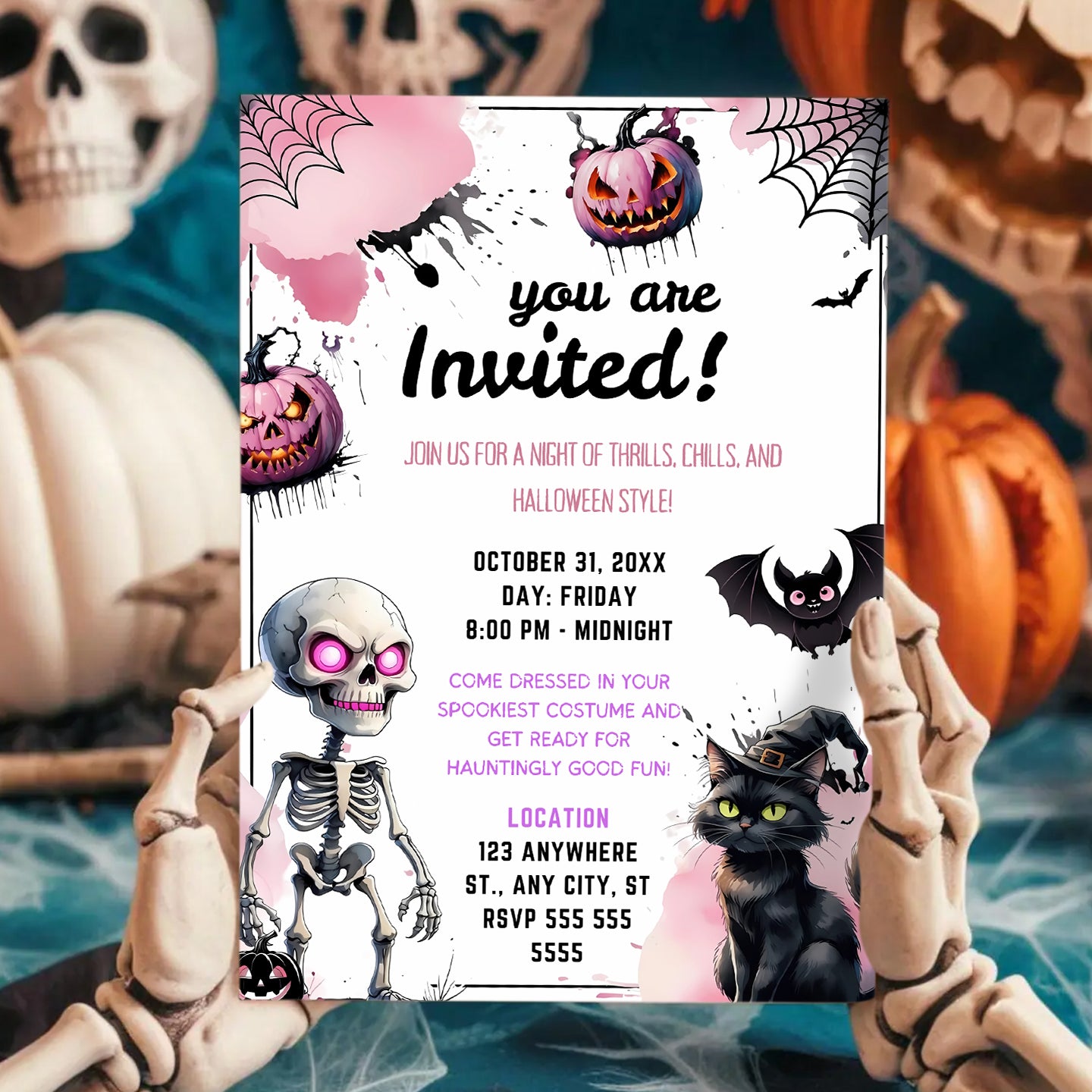 Spooky Halloween Birthday Invitation Template - CreativeRino