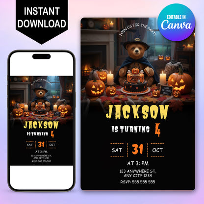 Paddington Bear Halloween Birthday Party Invitation - CreativeRino