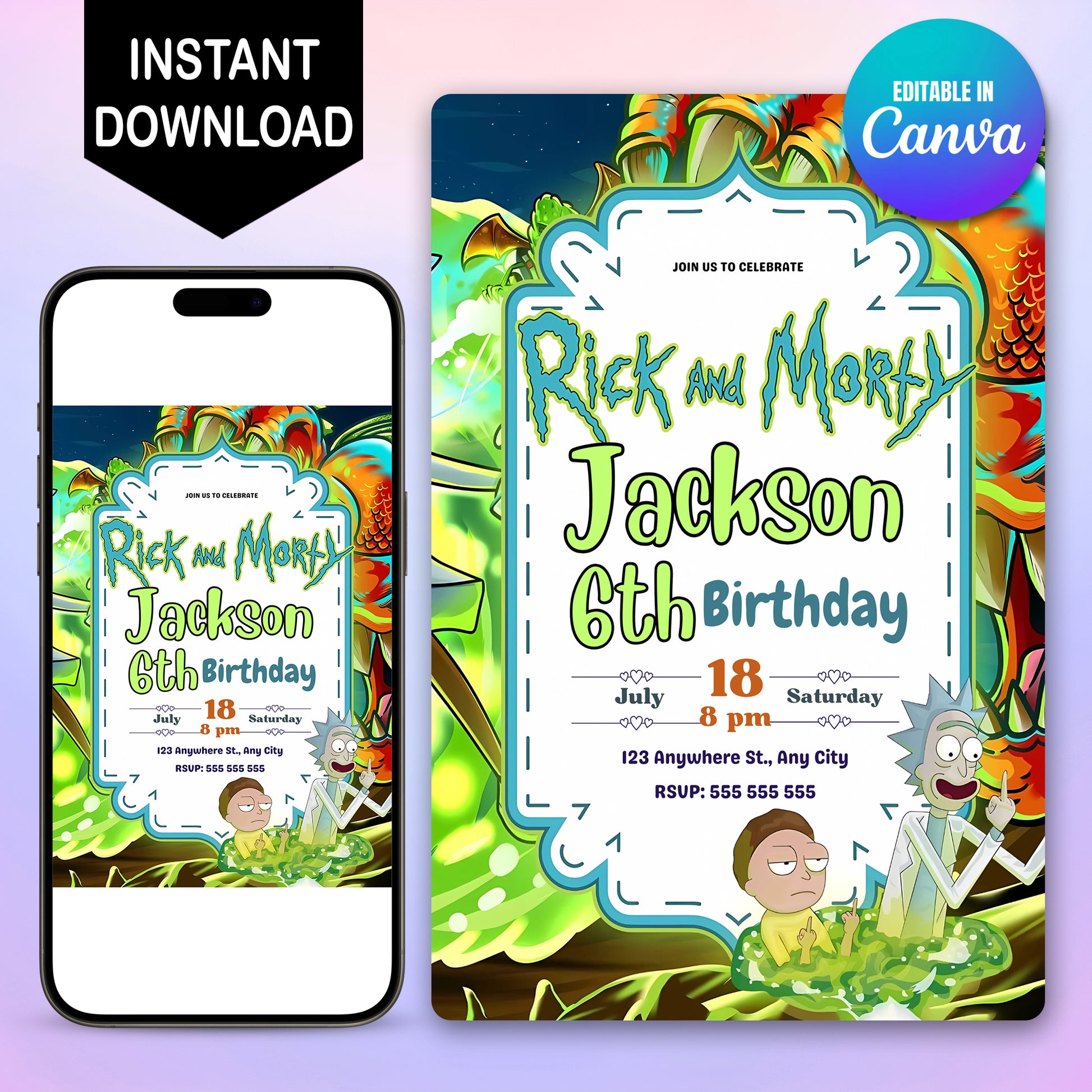 Rick and Morty Birthday Party Invitation - CreativeRino