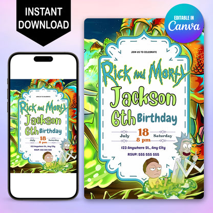 Rick and Morty Birthday Party Invitation - CreativeRino