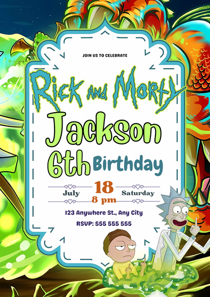 Rick and Morty Birthday Party Invitation - CreativeRino