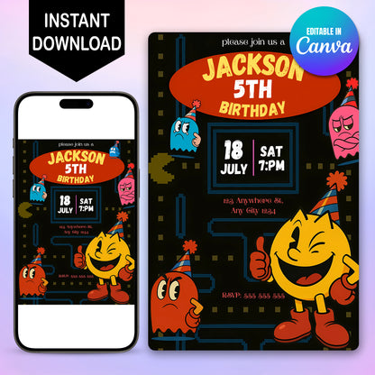 Pac Man Birthday Party Invitation - CreativeRino