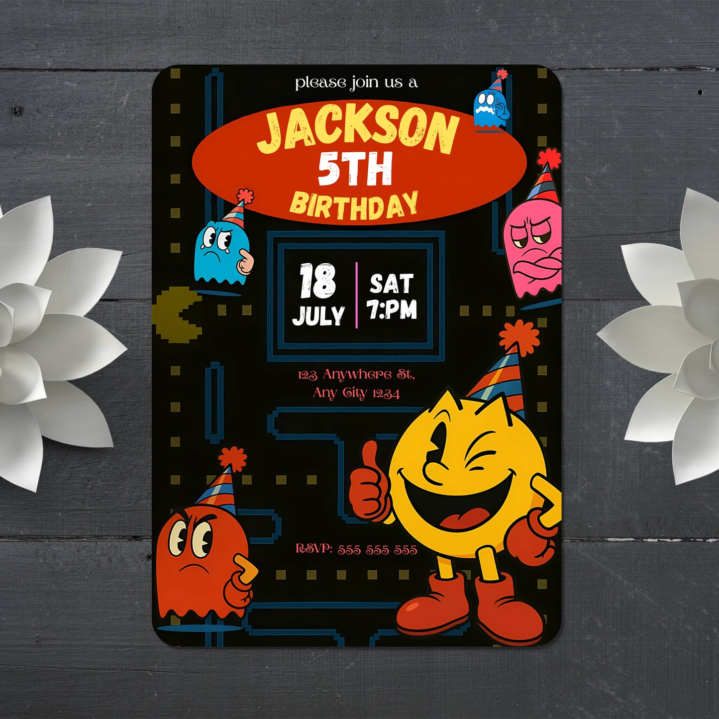 Pac Man Birthday Party Invitation - CreativeRino