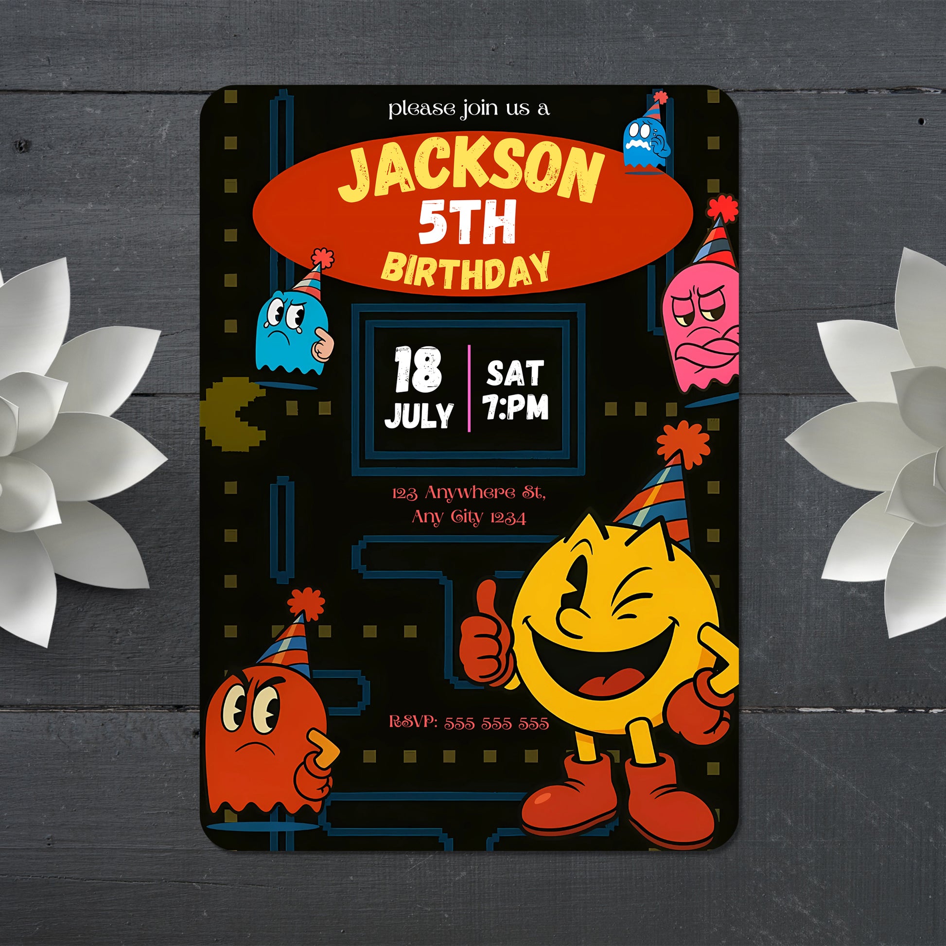 Pac Man Birthday Party Invitation - CreativeRino