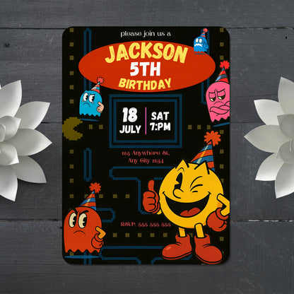Pac Man Birthday Party Invitation - CreativeRino