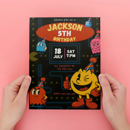 Pac Man Birthday Party Invitation - CreativeRino