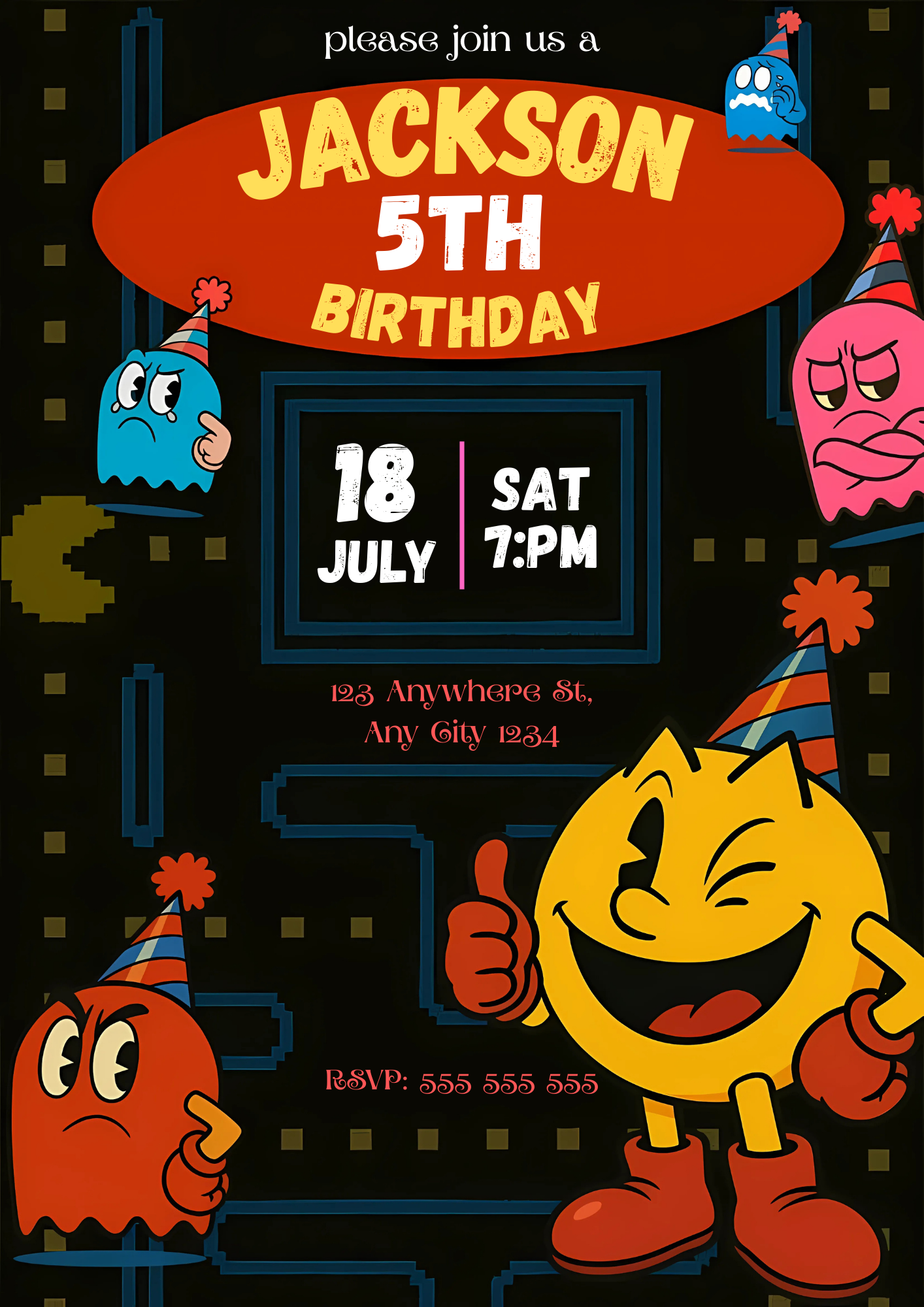Pac Man Birthday Party Invitation - CreativeRino