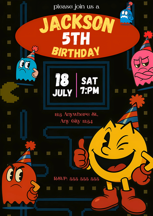 Pac Man Birthday Party Invitation - CreativeRino