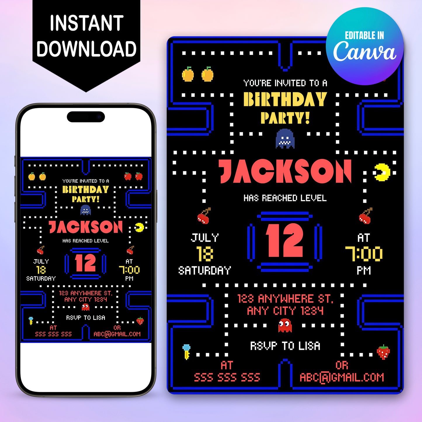 Pac Man Birthday Invitation - CreativeRino