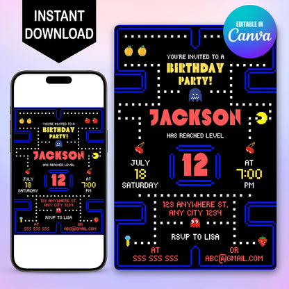 Pac Man Birthday Invitation - CreativeRino
