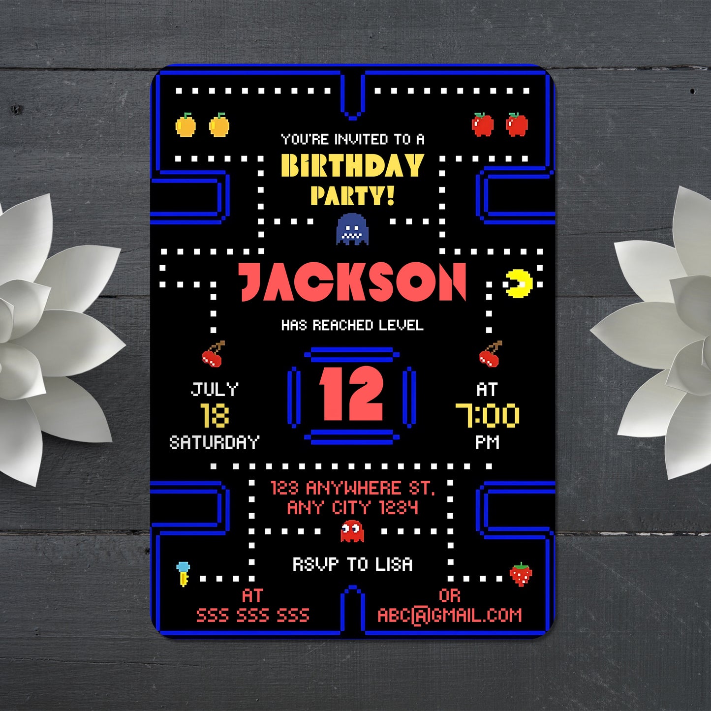 Pac Man Birthday Invitation - CreativeRino
