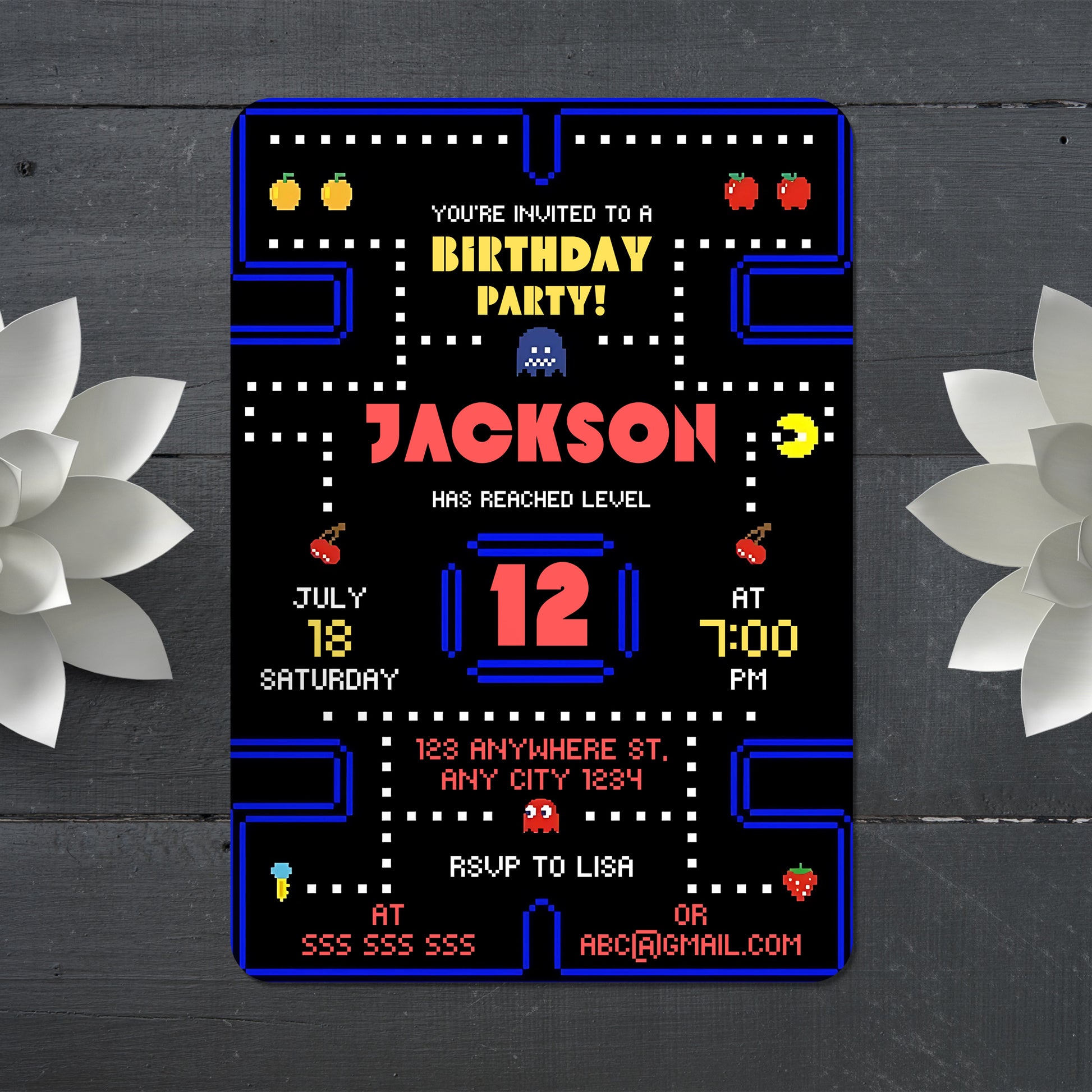 Pac Man Birthday Invitation - CreativeRino