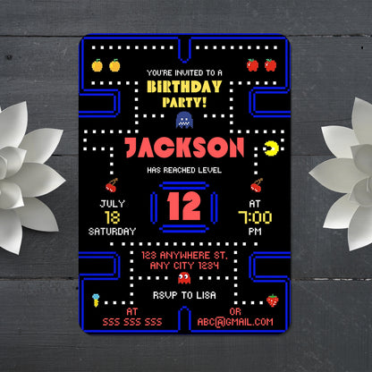 Pac Man Birthday Invitation - CreativeRino