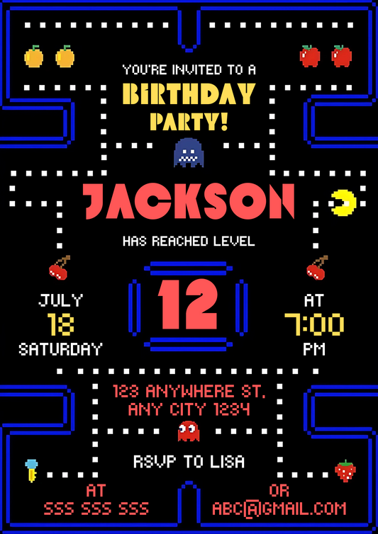 Pac Man Birthday Invitation - CreativeRino
