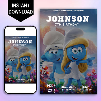 The Smurfs Birthday Invitation Template - CreativeRino