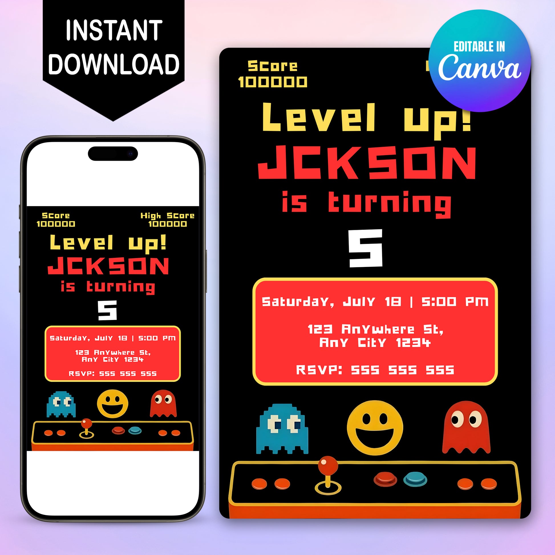 Digital Pac Man Birthday Party Invitation - CreativeRino