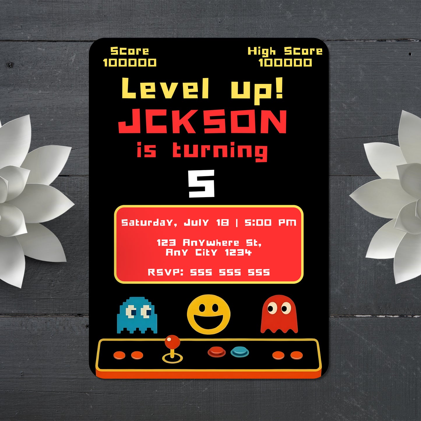 Digital Pac Man Birthday Party Invitation - CreativeRino