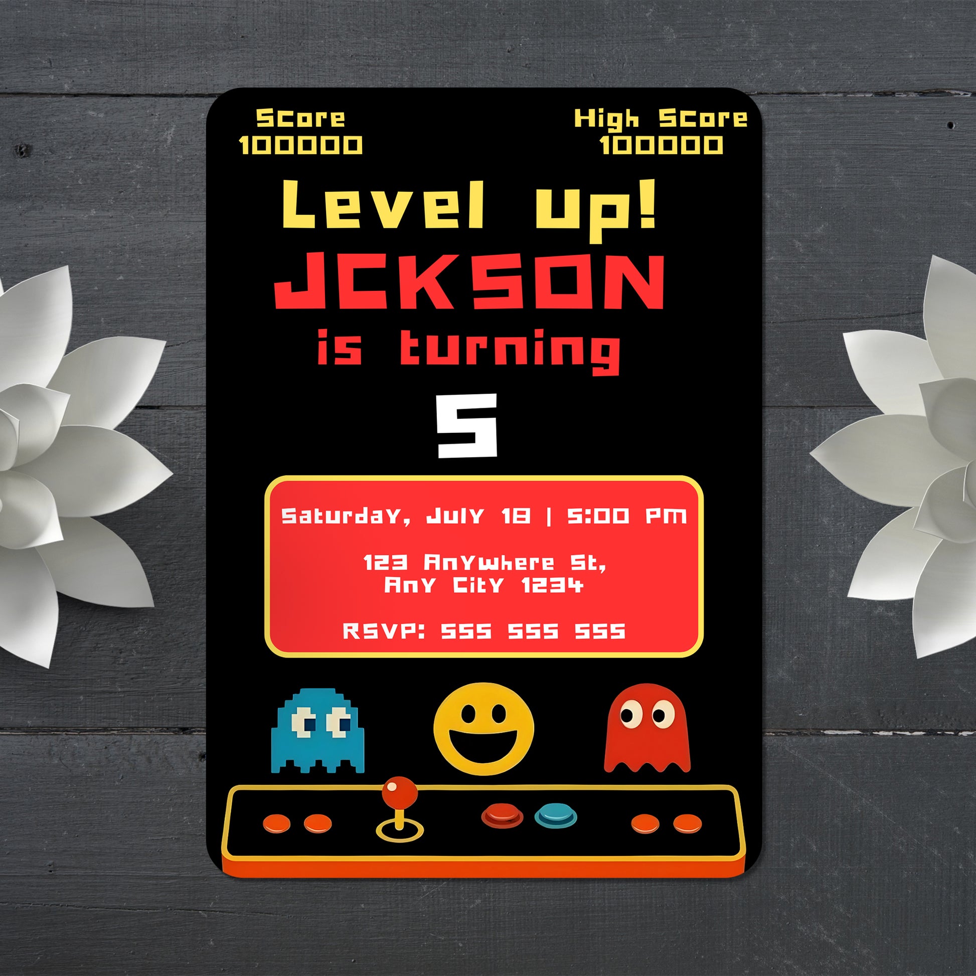 Digital Pac Man Birthday Party Invitation - CreativeRino