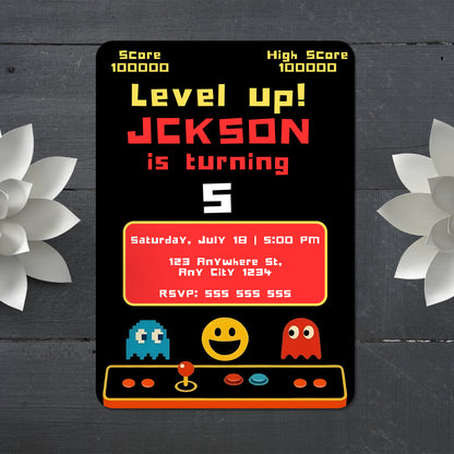 Digital Pac Man Birthday Party Invitation - CreativeRino