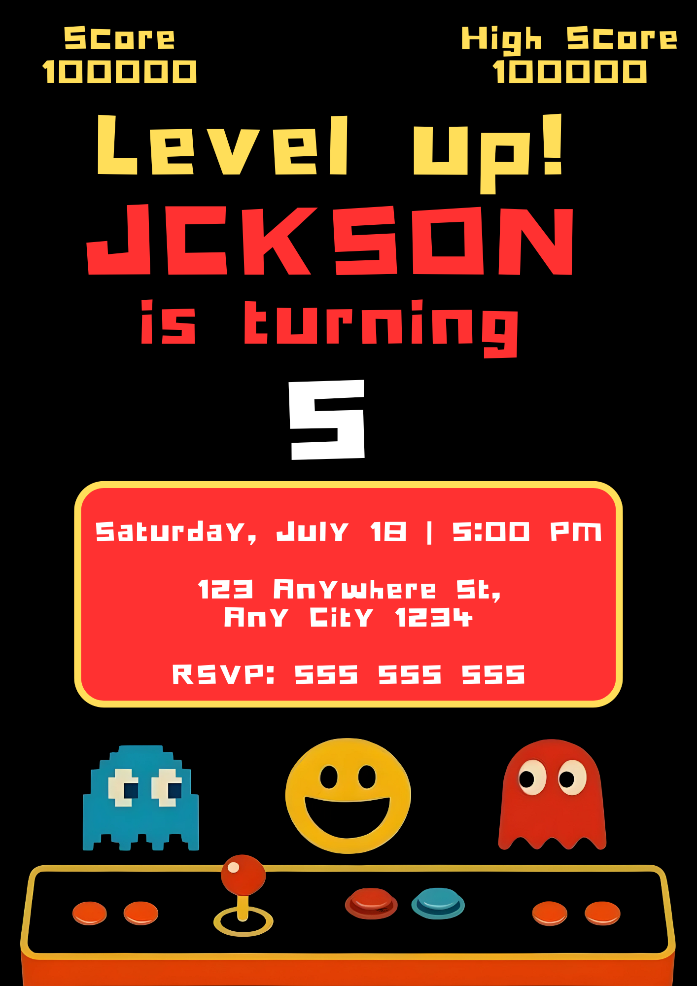 Digital Pac Man Birthday Party Invitation - CreativeRino