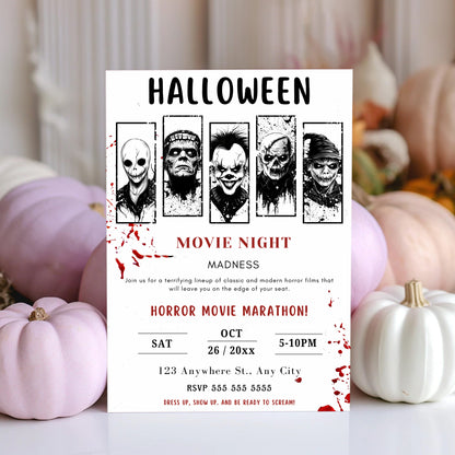 Editable Halloween Horror Movie Night Invitation Template - CreativeRino