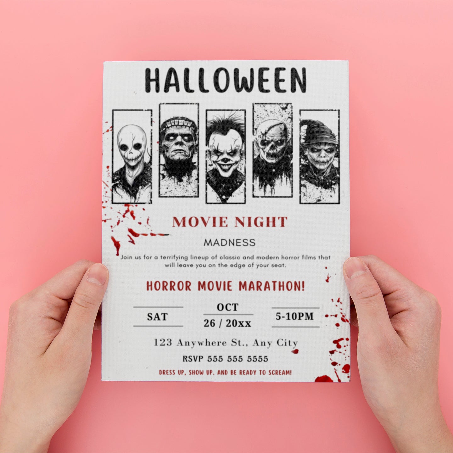 Editable Halloween Horror Movie Night Invitation Template - CreativeRino