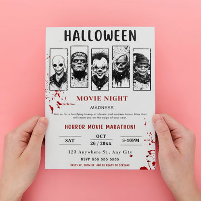 Editable Halloween Horror Movie Night Invitation Template - CreativeRino