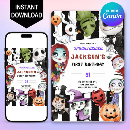 Nightmare Halloween Spooky Cartoon Birthday Invitation - CreativeRino