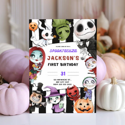 Nightmare Halloween Spooky Cartoon Birthday Invitation - CreativeRino