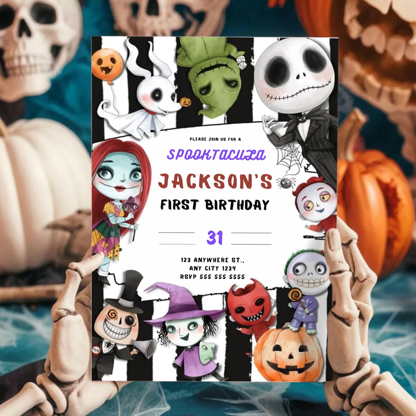 Nightmare Halloween Spooky Cartoon Birthday Invitation - CreativeRino