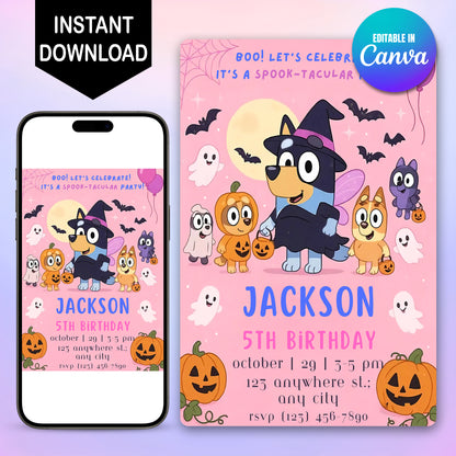 Bluey Halloween Birthday Invitation - CreativeRino