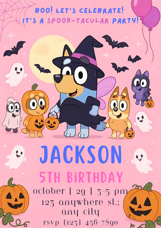 Bluey Halloween Birthday Invitation - CreativeRino